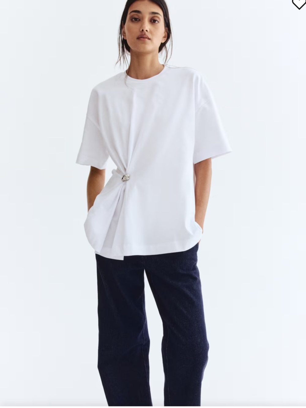 H&M White Short-Sleeve Tee with Side Ring Detail